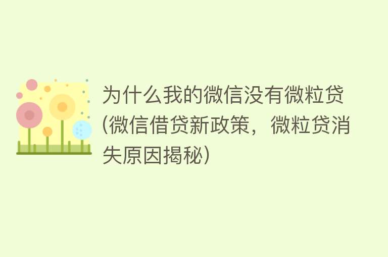 为什么我的微信没有微粒贷(微信借贷新政策，微粒贷消失原因揭秘)