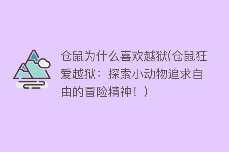 仓鼠为什么喜欢越狱(仓鼠狂爱越狱：探索小动物追求自由的冒险精神！)