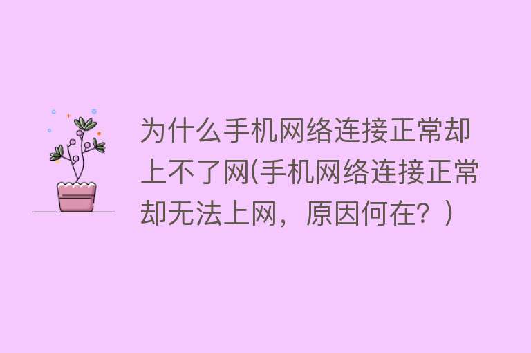 为什么手机网络连接正常却上不了网(手机网络连接正常却无法上网，原因何在？)