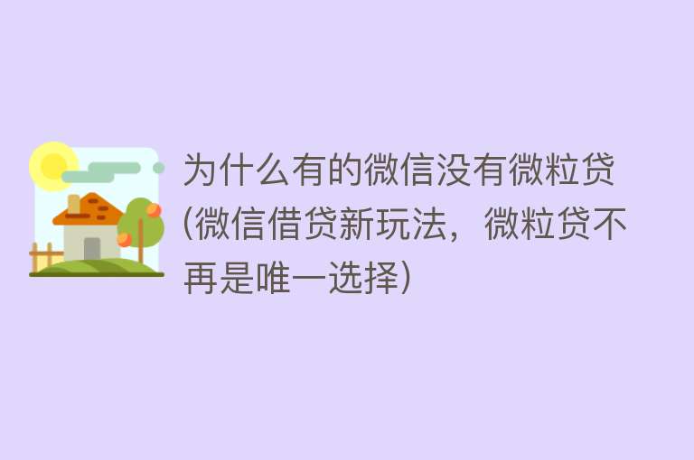 为什么有的微信没有微粒贷(微信借贷新玩法，微粒贷不再是唯一选择)