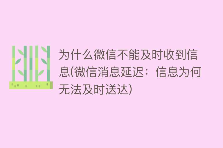 为什么微信不能及时收到信息(微信消息延迟：信息为何无法及时送达)