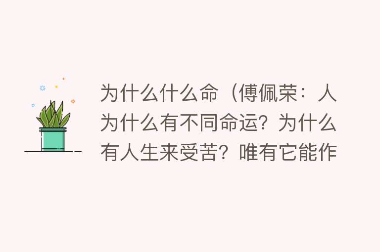 为什么什么命（傅佩荣：人为什么有不同命运？为什么有人生来受苦？唯有它能作答）