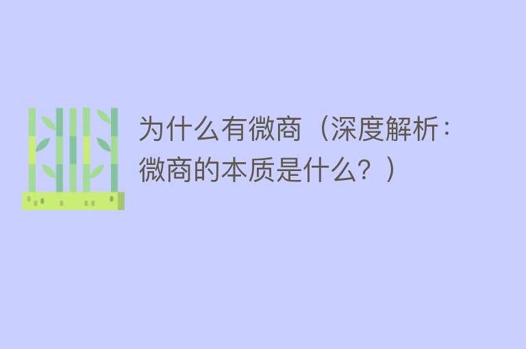 为什么有微商（深度解析：微商的本质是什么？）