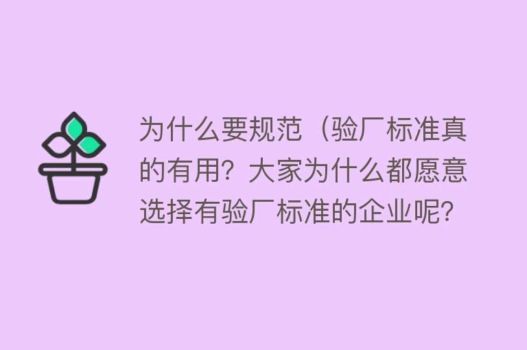 为什么要规范（验厂标准真的有用？大家为什么都愿意选择有验厂标准的企业呢？）