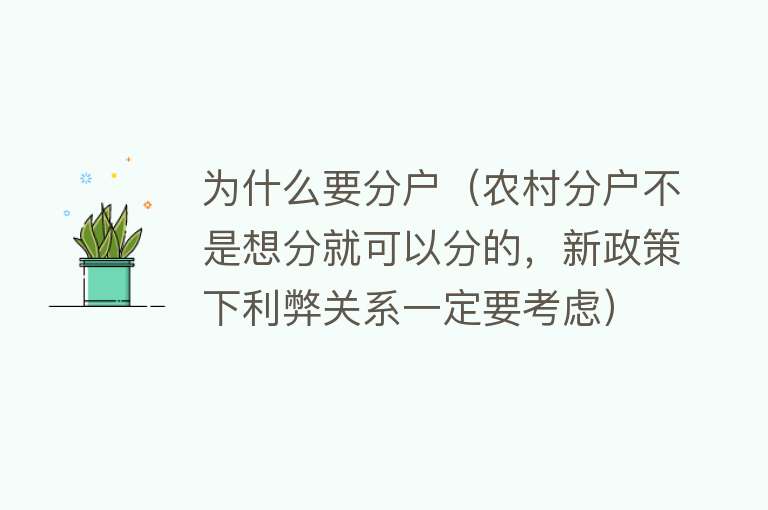 为什么要分户（农村分户不是想分就可以分的，新政策下利弊关系一定要考虑）