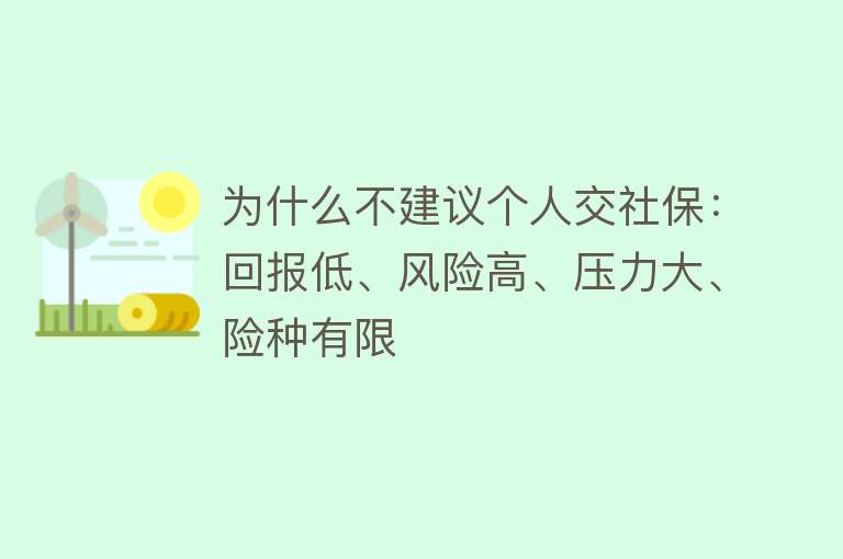 为什么不建议个人交社保：回报低、风险高、压力大、险种有限