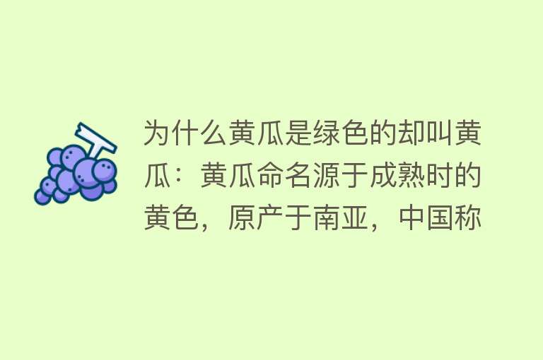 为什么黄瓜是绿色的却叫黄瓜：黄瓜命名源于成熟时的黄色，原产于南亚，中国称“胡瓜”