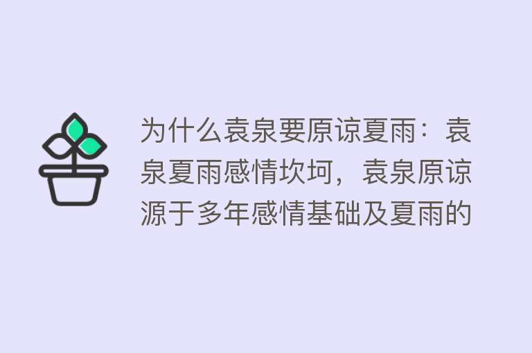 为什么袁泉要原谅夏雨：袁泉夏雨感情坎坷，袁泉原谅源于多年感情基础及夏雨的挽回