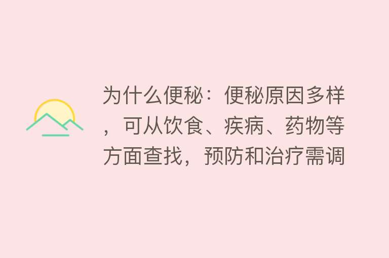 为什么便秘：便秘原因多样，可从饮食、疾病、药物等方面查找，预防和治疗需调整生活习惯和饮食结构