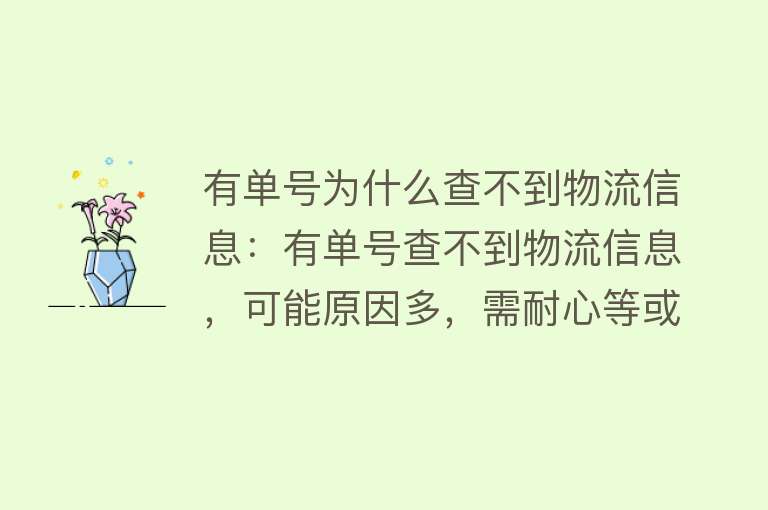 有单号为什么查不到物流信息：有单号查不到物流信息，可能原因多，需耐心等或查单号