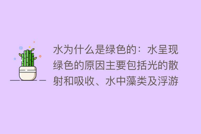 水为什么是绿色的：水呈现绿色的原因主要包括光的散射和吸收、水中藻类及浮游生物的影响，以及水中溶解物质的作用