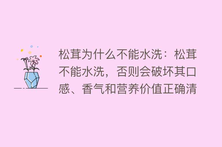 松茸为什么不能水洗：松茸不能水洗，否则会破坏其口感、香气和营养价值正确清洁方法是局部清理和快速冲洗